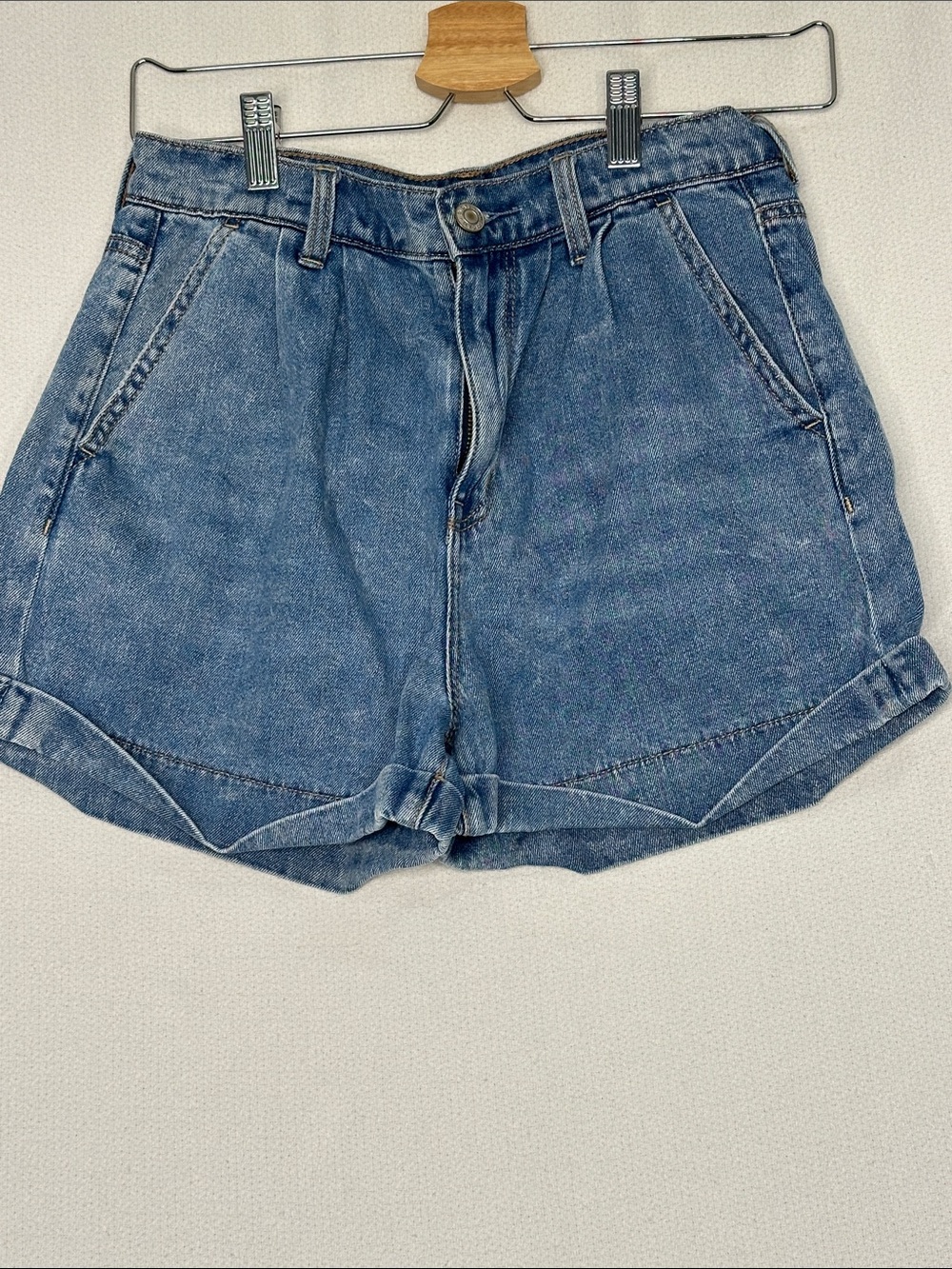 American Eagle Outfitters Blue High-Rise Rolled Hem Denim Shorts